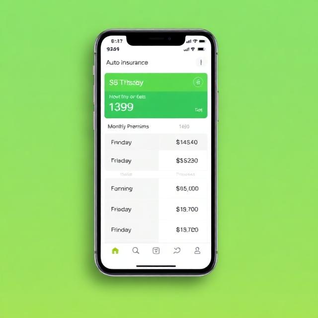 Smartphone screen displaying a comparison of monthly premiums for an auto insurance quote.