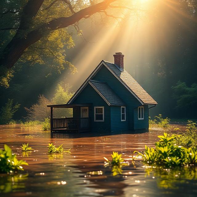 House sitting in high water, illustrating the need for flood insurance coverage.