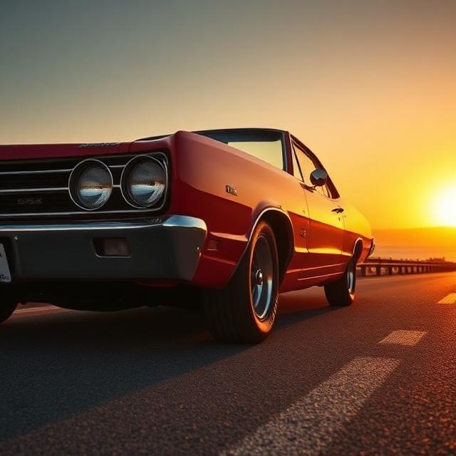Vintage muscle car parked on a highway, representing agreed value classic car insurance coverage for collectors.