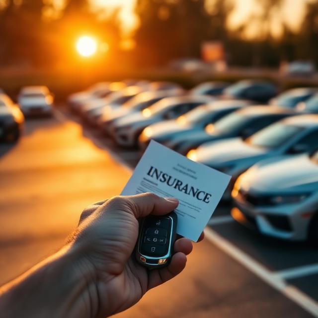 Driver holding keys and non-owner car insurance policy document for SR-22 filing and rental vehicle liability coverage.