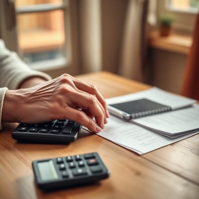 Senior calculating funeral costs and monthly premiums for final expense life insurance coverage.