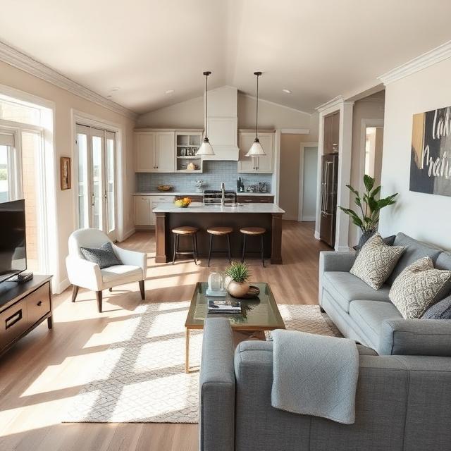 Interior living space of a manufactured home, representing personal property protection included in mobile home policies.