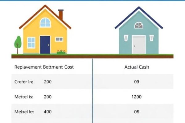 Comparison chart showing the difference between Replacement Cost and Actual Cash Value in homeowners insurance.