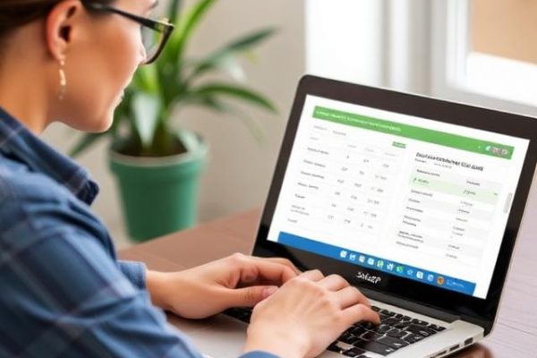 Business owner using a laptop to estimate tax savings with a SHOP Marketplace Calculator. Small Business Health Care Tax Credit