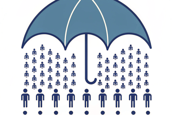Diagram of Insurance Risk Pooling demonstrating how group health insurance lowers premiums via the Law of Large Numbers.