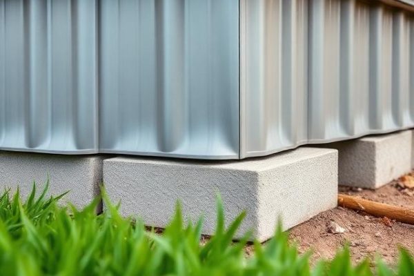 Foundation and skirting of a mobile home, illustrating tie-down requirements for insurance approval.